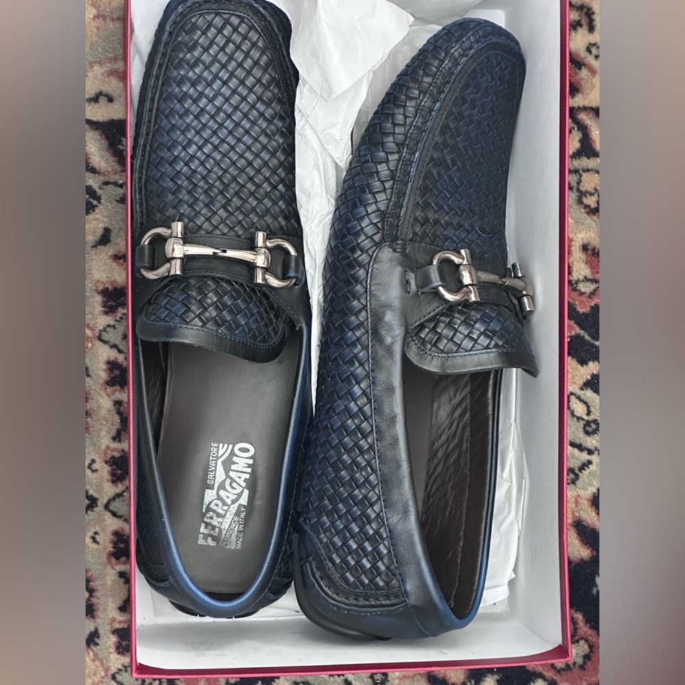 Salvatore Ferragamo Horse Bit Parigi Men’s Blue Woven Leather Loafer Size 13 D - Picture 11 of 15